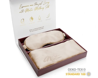 100% Pure Mulberry Silk Pillowcase & Sleep Eye Mask Gift Sets - 22 Momme Silk For Hair and Skin Self Care Christmas Gifts for Him or Her