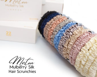 100% pure moerbeizijde scrunchies mager (1 x 1 cm) 22 Momme zijden scrunchie haaraccessoires - kousvullers / kerstcadeaus voor haar