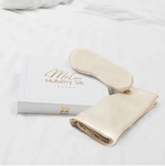 100% Pure Mulberry Silk Pillowcase & Sleep Eye Mask Gift Sets 22 Momme Silk  for Hair and Skin Self Care Christmas Gifts for Him or Her 