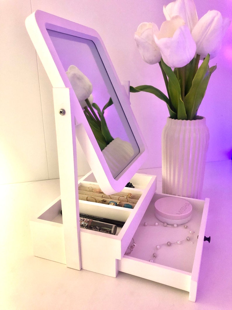 Wooden Jewelry Organizer With Drawer Large 360 Rotating Etsy