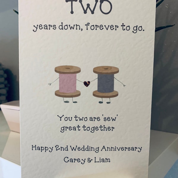 Two year anniversary card, sew good together, cotton anniversary card