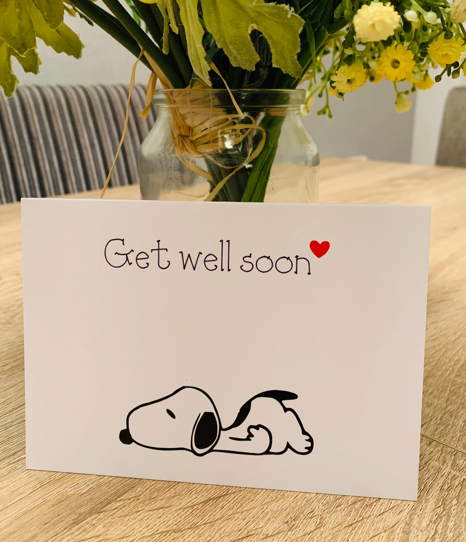Get well soon/snoopy card/ black and white can be personalised Etsy