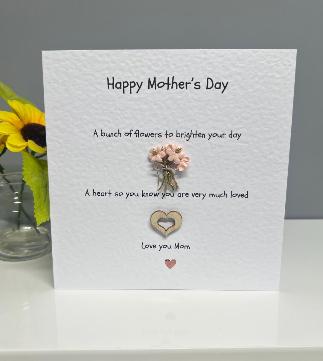 Mothers Day Card. Hearts and Flowers Love You Mum Card. Mom Card. Card ...