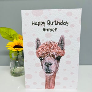 Alpaca personalised birthday card. Llama card