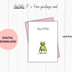 Een fijne verjaardag! kikker verjaardagskaart. DIGITALE DOWNLOAD. Print thuis om een kaart van 5 x 7 inch te maken.   Leuke verjaardagkikker