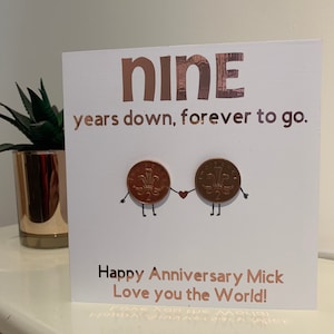 Tarjeta de aniversario de bodas número 9/cobre/tarjeta de aniversario personalizada