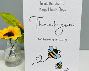 School appreciation card. Thank you teacher card. Thank you card. Bee card