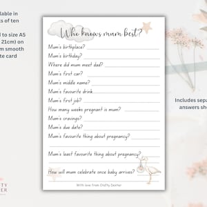 Babyshower spelletjes. Wie kent mama het beste spel. mama to be-game. feestspel babyshower, uniseks babyshowerspel, bedrukte A5-kaarten, babyshower