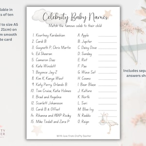 Jeux de baby shower. Jeu de prénoms de célébrités. Maman sera un jeu. Jeu de fête de baby shower, jeu de baby shower unisexe, cartes A5 imprimées, baby shower