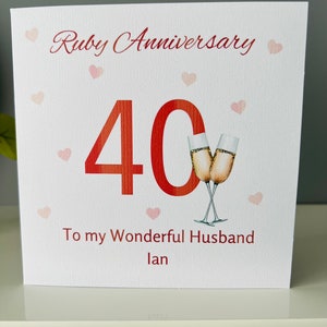 ルビーの記念カード。結婚40周年。結婚40周年おめでとうございます