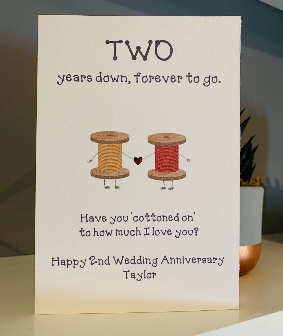 Two year anniversary card cotton anniversary personalised Etsy