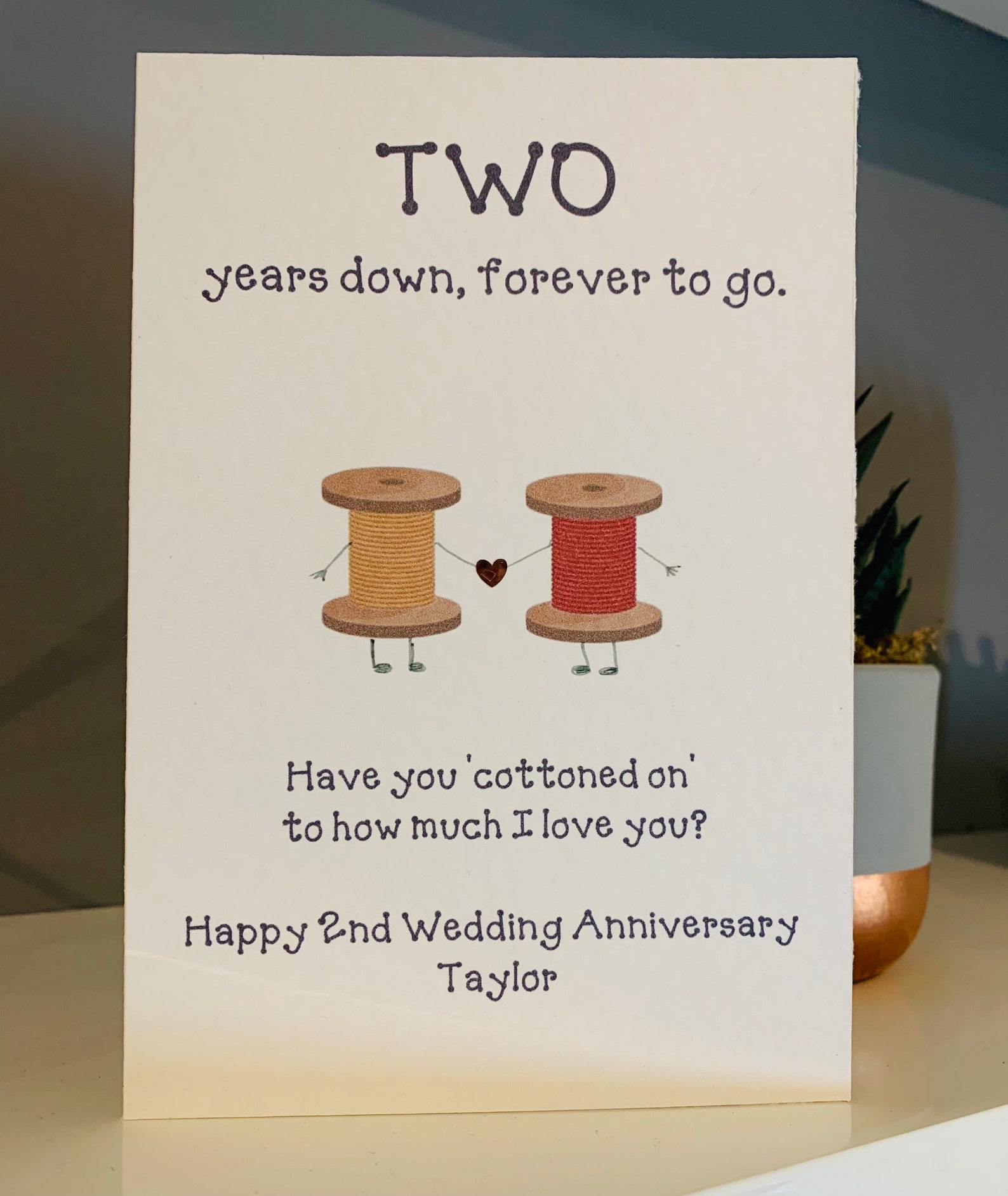 Two year anniversary card cotton anniversary personalised