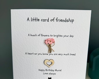 Friendship card. friendship affirmation card. friend appreciation card. friend birthday hearts and flowers
