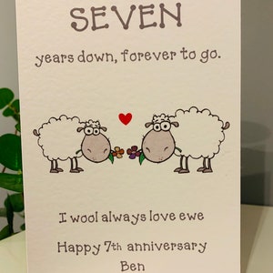 7周年記念カード、ウールの記念日、パーソナライズされた記念日カード