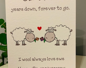 Seven year anniversary card, wool anniversary, personalised anniversary card