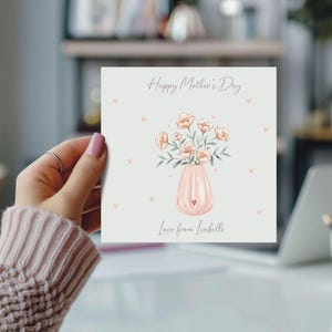 Cartão de Dia das Mães, cartão personalizado para a mãe, vaso de flores e cartão de corações para mãe, mãe, mam, múmia, mamãe, avó, avó, vovó