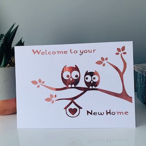 Nouvelle carte maison/carte d’or rose/carte de hibou/félicitations