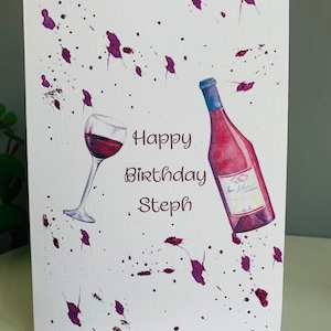 Red wine personalised birthday card. Sip Sip Hooray birthday card, Wine O'Clock card. vintage birthday. Cheers to you card. Wine time card
