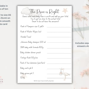 Babyshower spelletjes. Het spel Prijs is goed. mama to be-game. feestspel babyshower, uniseks babyshowerspel, bedrukte A5-kaarten, babyshower