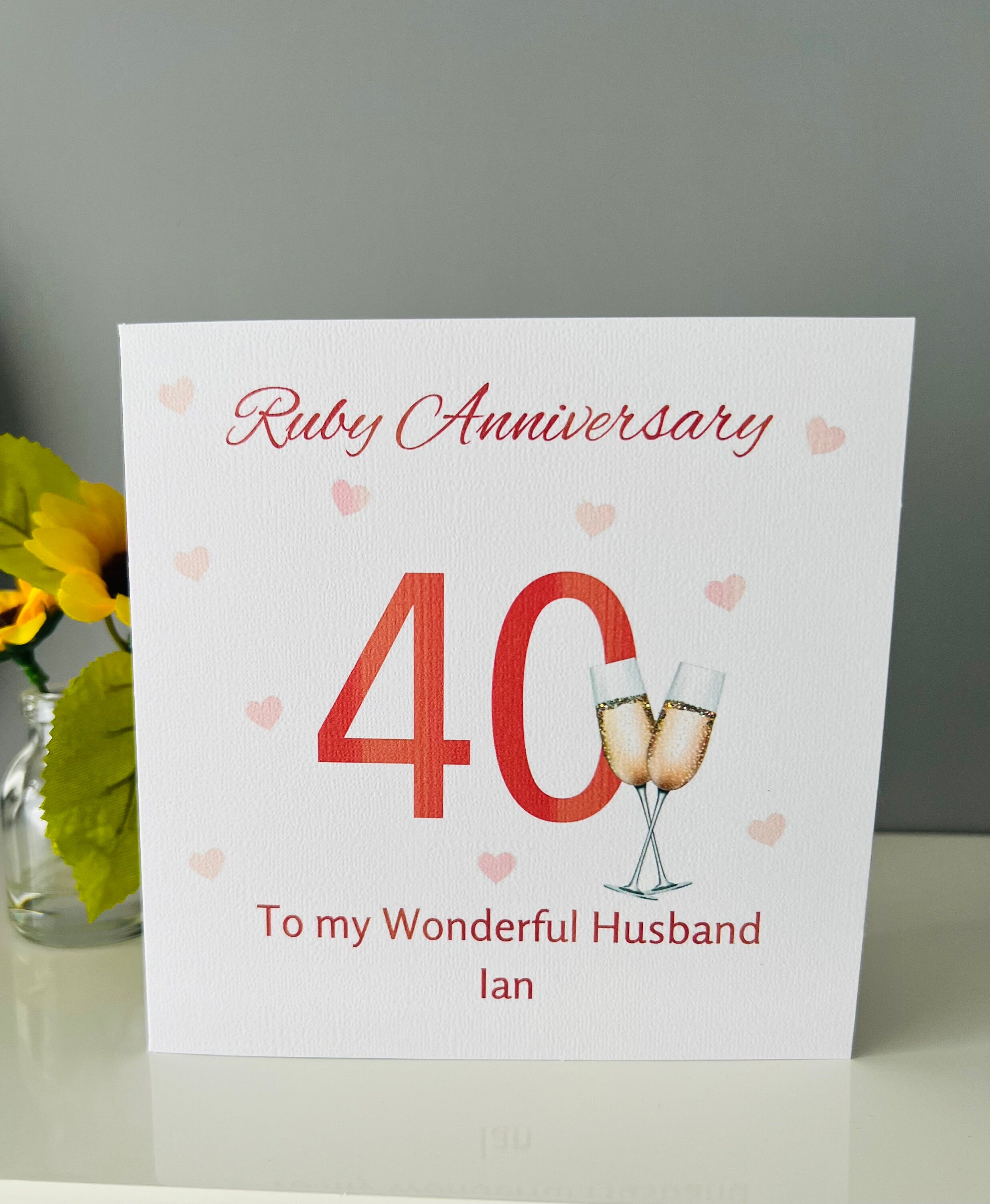 Tarjeta Personalizada De Aniversario De Bodas De Rubí Hecha A Mano Para Amigos, Hija E Hijo. - España