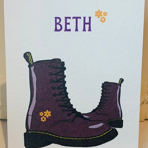 Birthday card, Doc boots, Doc Martens card, purple boots