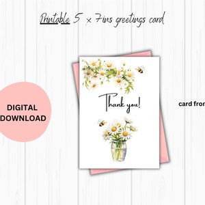 Gracias tarjeta de flores y abejas. DESCARGA DIGITAL. Imprima en casa para crear una tarjeta de 5x7 pulgadas.