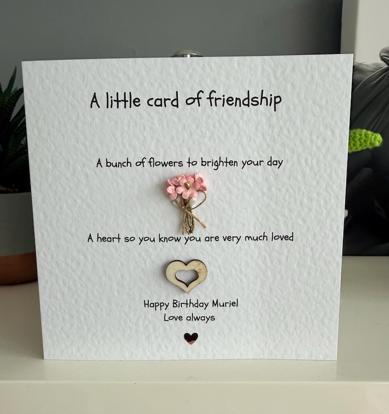 Friendship card. friendship affirmation card. friend appreciation card. friend birthday hearts and flowers image 4