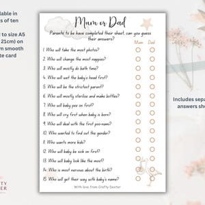 Babyshower spelletjes. Mama- of papaspel. mama to be-game. feestspel babyshower, uniseks babyshowerspel, bedrukte A5-kaarten, babyshower