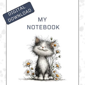 Digitales A5 Notizbuch. Kitty Kritzel. Illustrationen von Katze und Kätzchen. Süßes, drolliges Kätzchen Notizbuch digital
