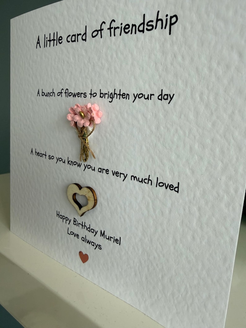 Friendship card. friendship affirmation card. friend appreciation card. friend birthday hearts and flowers image 2