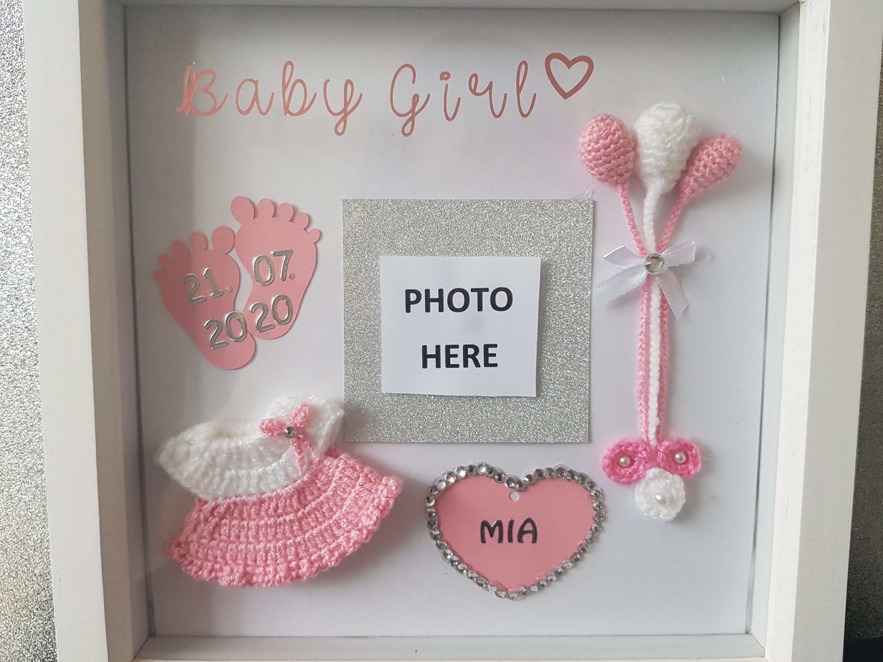 Baby Girl or Baby Boy Hand Crochet Frame - Personalised With