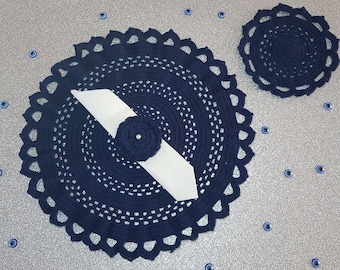 Cena de Navidad con estilo - Decoración de mesa de cena - Placa y copa Coaster - Soporte de servilleta - Accesorios de cocina de punto - Decoración del hogar crochet