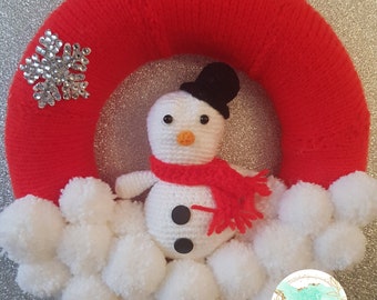 Snowman Christmas Wreath - approx 30cm - Hand Knitted