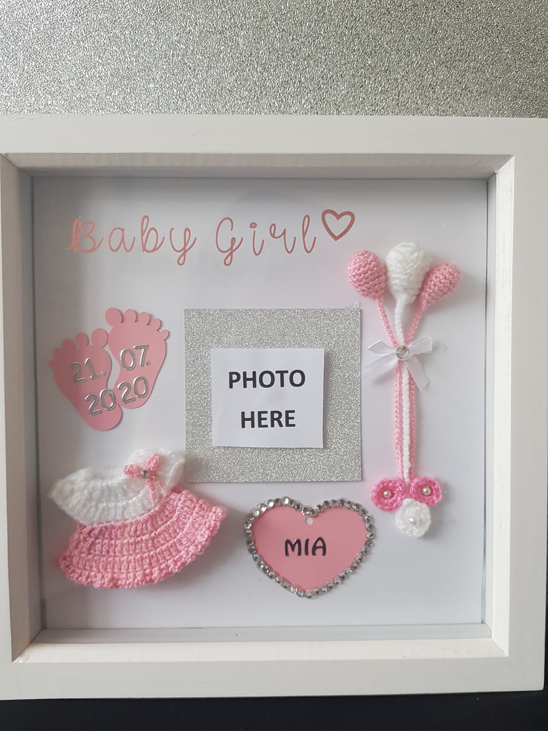 Baby Girl or Baby Boy Hand Crochet Frame - Personalised With