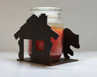 Cabin and Bear Candle/Tissue Holder