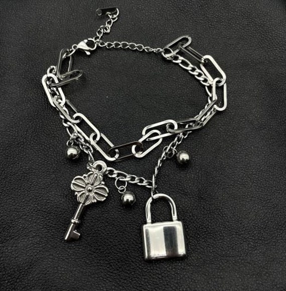 Couples Bracelet Lock Key Set Platinum Plated Heart Lock Bracelet  Ke   JEWELOPIA