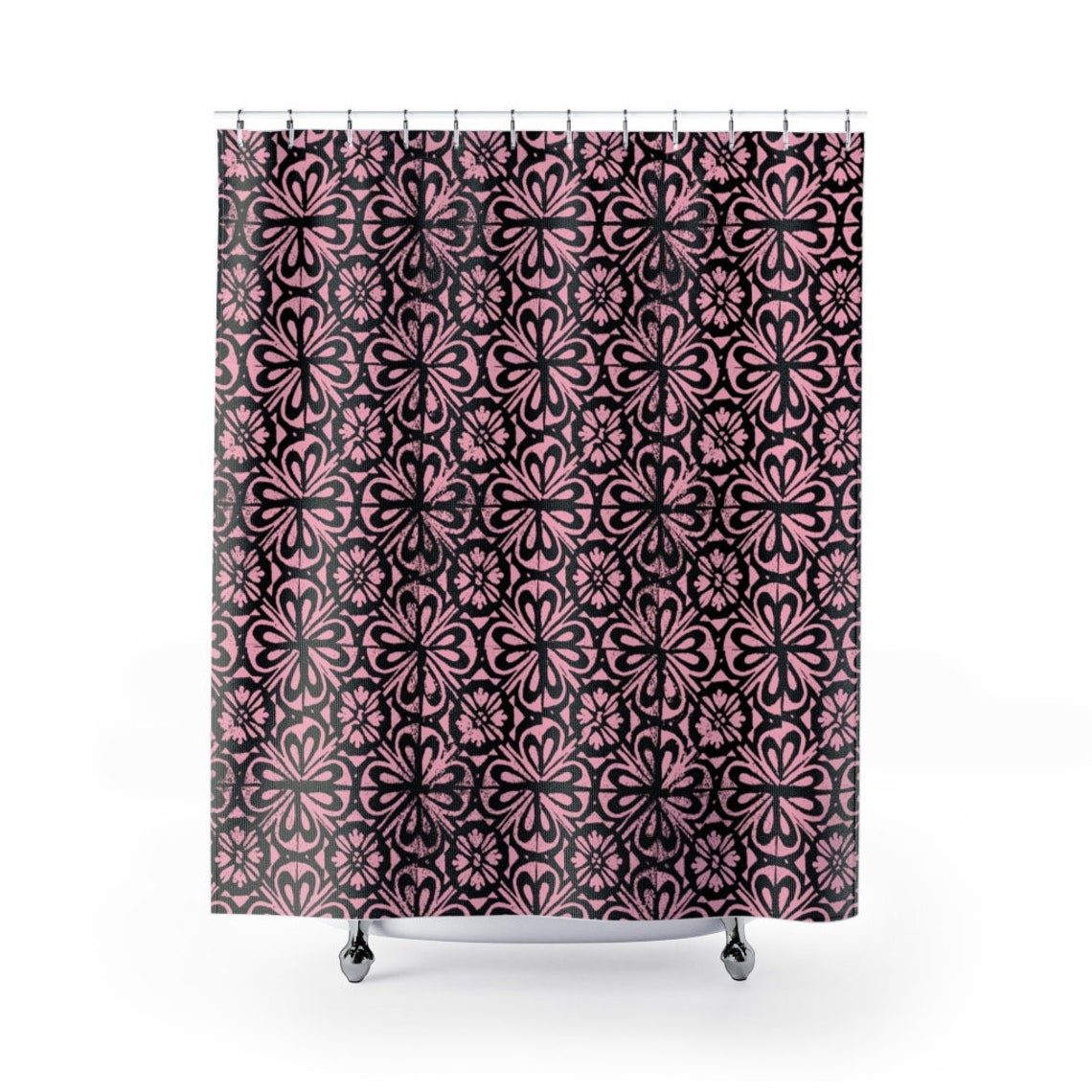 Pink and Black Curtain Painted Shower Curtains Eclectic Etsy