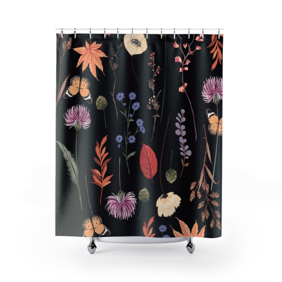 Black and Red Shower Curtain floral bath decor statement Etsy