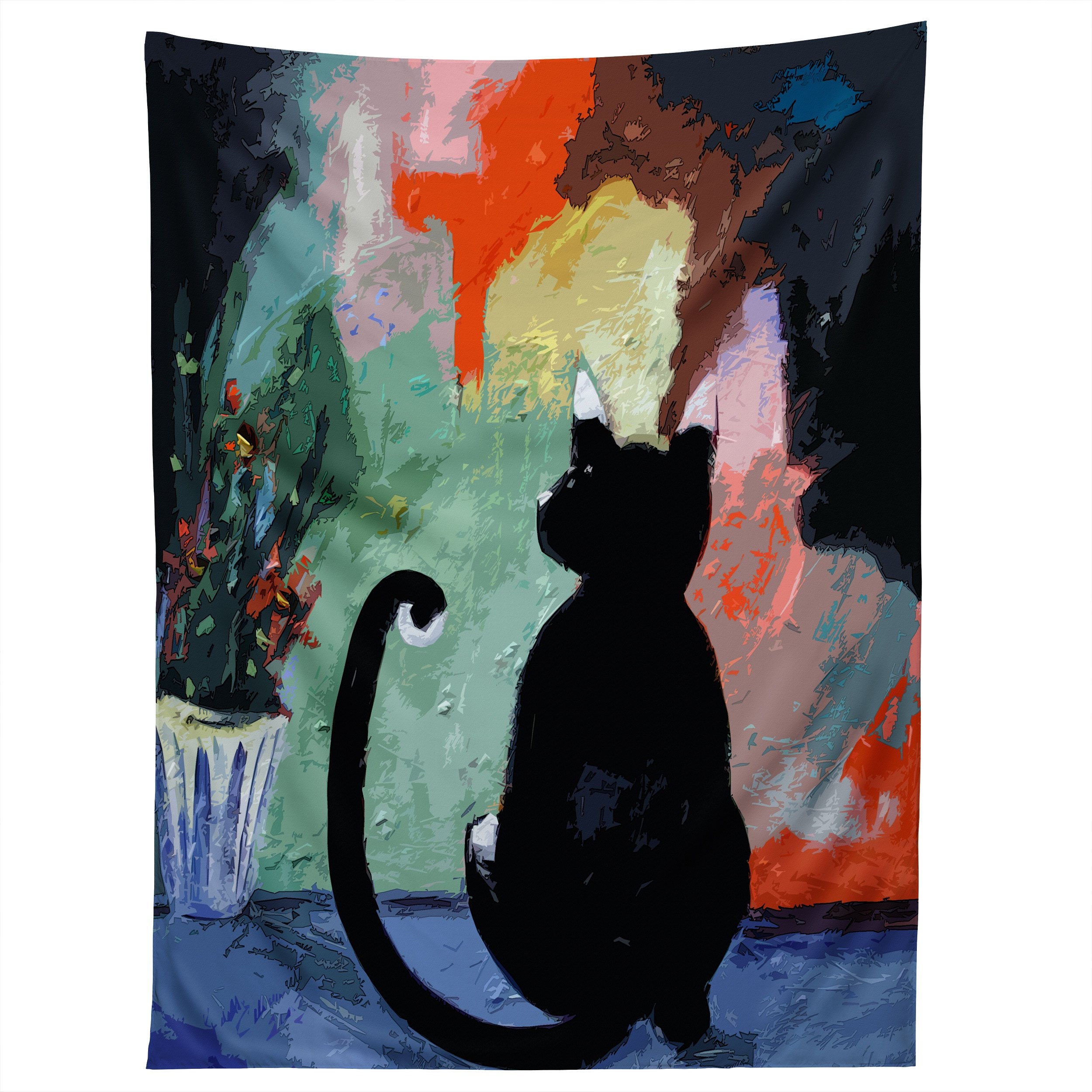 Black Cat Tapestry Fine Art Expressive Wall Hanging Etsy