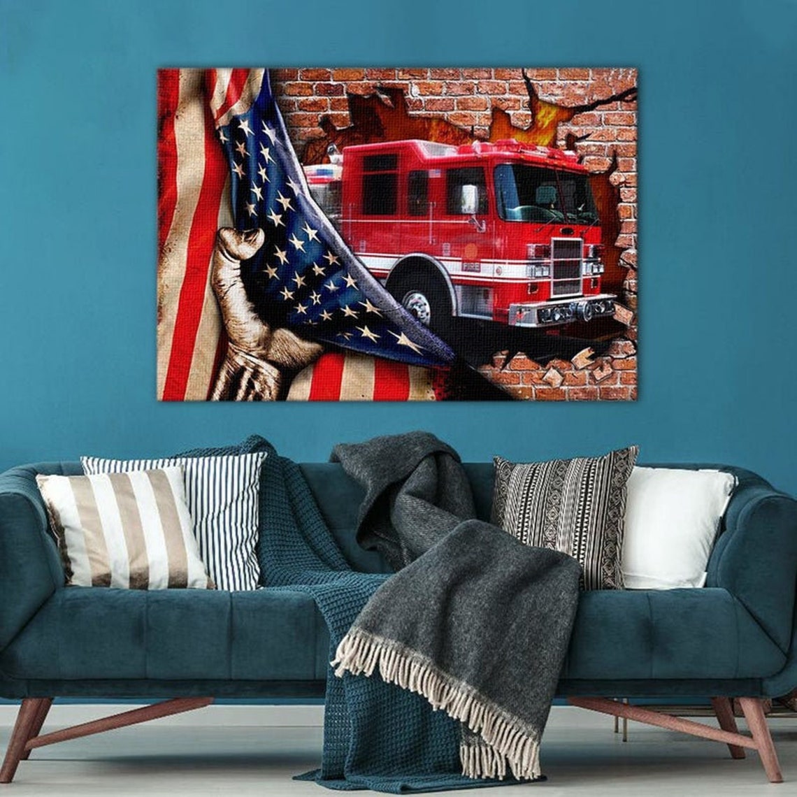 Firefighter Flag Canvas wall decor art print printable wall Etsy