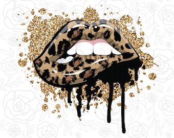Leopard Lips Sublimation Dripping Lips PNG Leopard Dripping 