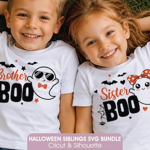 Sister Boo Brother Boo SVG Bundle, Halloween Siblings Shirt Design, Cute Ghost Brother and Sister SVG, Spooky Season Cut Files