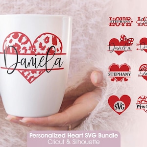 Paquete de marcos con nombre dividido en forma de corazón SVG, marco de monograma de corazón SVG, marco de nombre dividido de San Valentín PNG, archivo de corte, descarga digital, dxf, eps, png