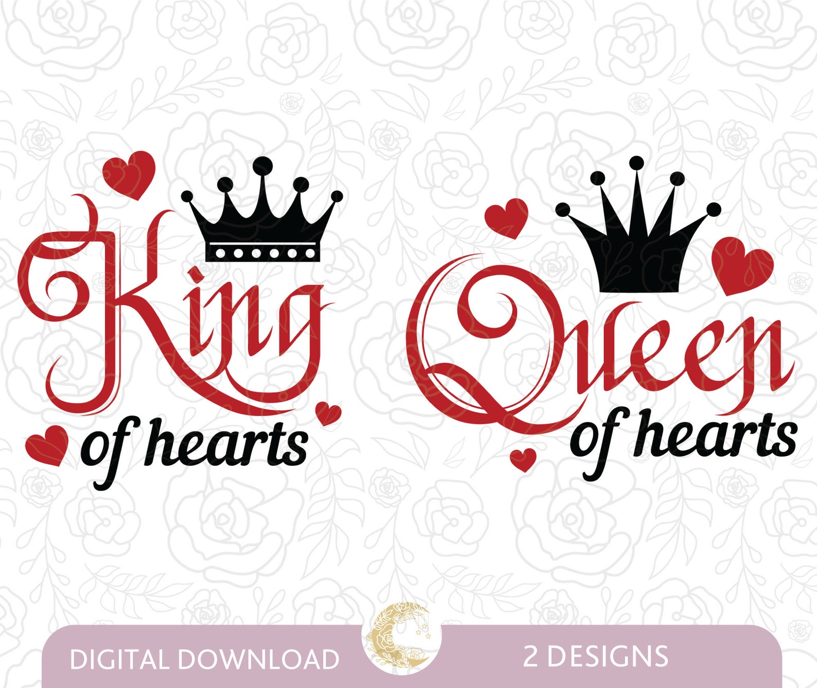 King of Hearts Svg Queen of Hearts Svg His Queen Her King Etsy