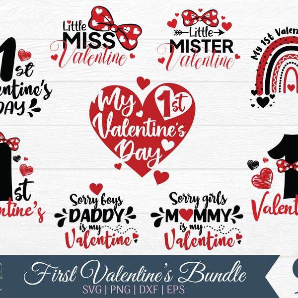 My 1st Valentine's Day Bundle SVG, First Valentine's Day PNG, Daddy Mommy Is My Valentine, Kids Valentines, silhouette, Digital download