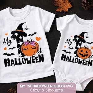 My 1st Halloween SVG, Cute Baby Pumpkin SVG Bundle, Witch Hat Baby First Halloween Shirt, Boy and Girl Pumpkin Onesie PNG Cut File