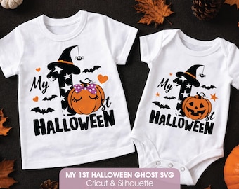 Mein erstes Halloween SVG, Süßes Baby-Kürbis-SVG-Bundle, Hexenhut-Baby-Shirt für das erste Halloween, Kürbis-Body für Jungen und Mädchen (PNG-Schnittdatei)
