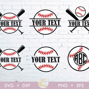 Baseball Monogram Bundle Svg, Baseball Split Name Frame bundle svg, Baseball Monogram Frame SVG, Balle de baseball avec une batte de baseball svg