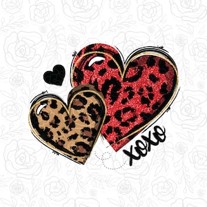 Valentines Day Hearts Sublimation, Leopard Hearts PNG, Valentine&#39;s Day glitter hearts, Leopard love clipart, Digital download