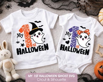 My 1st Halloween SVG, Cute Baby Ghost SVG Bundle, Baby First Halloween Shirt Design, Boy Girl Halloween Onesie Cut File, Cricut Silhouette